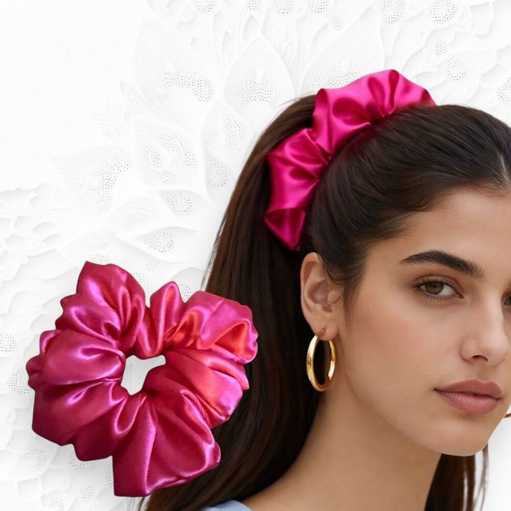 Luxury Hot Pink Satin Scrunchie Handmade – Statement Hair Accessory